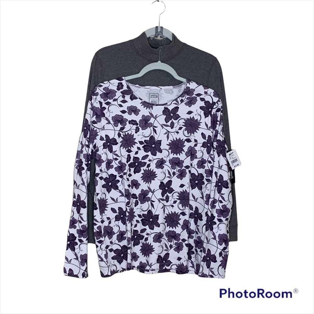 Hasting & Smith Womens 2-Pack  Floral and Solid Long Sleeve Shirts L NWT